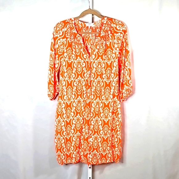 crown & ivy Orange & White 3/4 Sleeve Drawstring Waist Dress Size 4 - Picture 1 of 8